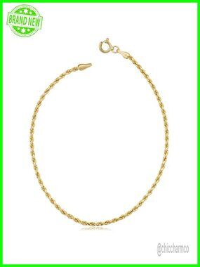 10k Yellow Gold Rope Chain Bracelet 1.8mm 7.5in